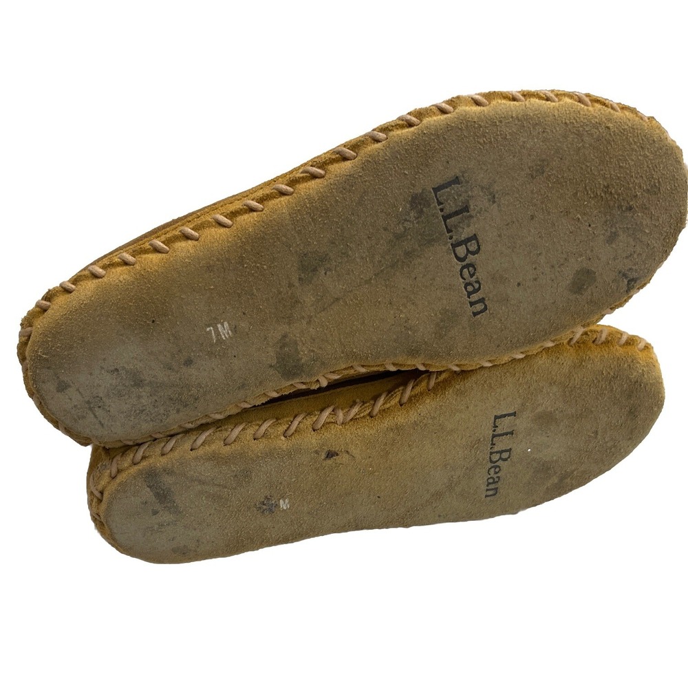 LL Bean Wicked Good Moccasins Suede Shearling Slippers Women's Size US 7 Medium - Picture 10 of 15